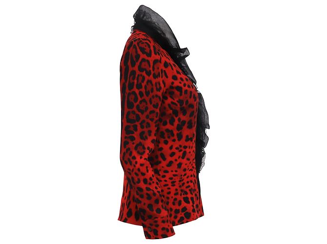 Camicetta Dolce & Gabbana con stampa leopardata in seta rossa Rosso - vista 3