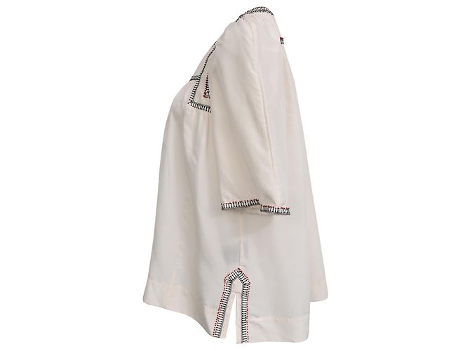 Camicetta a maniche corte ricamata in seta bianca Isabel Marant Étoile Bianco Crudo - vista 2