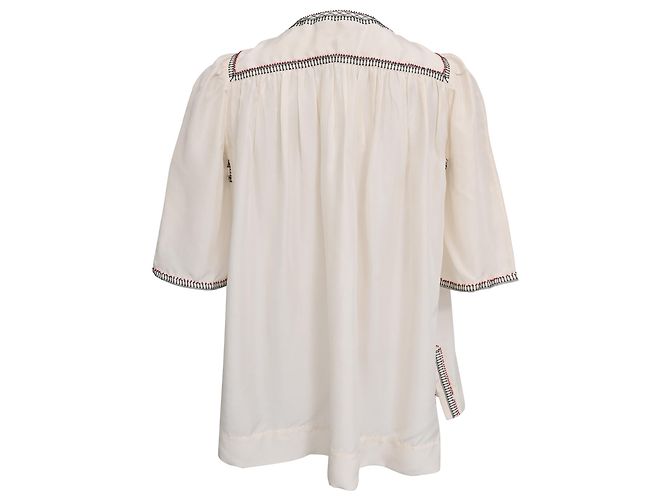 Camicetta a maniche corte ricamata in seta bianca Isabel Marant Étoile Bianco Crudo - vista 3