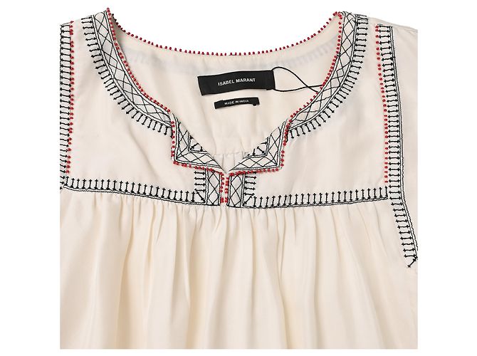 Camicetta a maniche corte ricamata in seta bianca Isabel Marant Étoile Bianco Crudo - vista 4