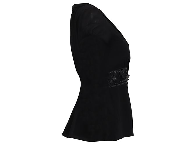 Camicetta a maniche corte in seta nera con decorazioni in paillettes Etro Nero - vista 3