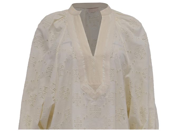Blusa túnica de bordado Tory Burch en algodón crema Blanco Crudo - vista 2