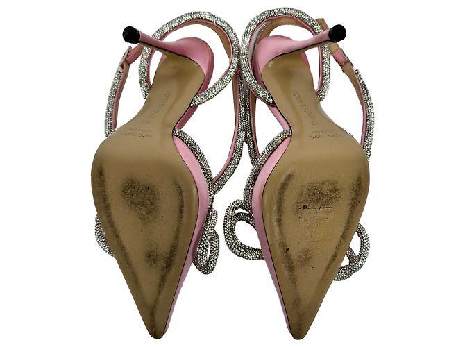 Décolleté con cinturino alla caviglia e doppio fiocco Mach & Mach in raso rosa - vista 11