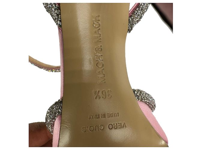 Décolleté con cinturino alla caviglia e doppio fiocco Mach & Mach in raso rosa - vista 12