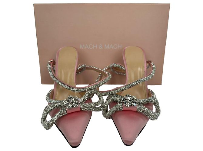 Décolleté con cinturino alla caviglia e doppio fiocco Mach & Mach in raso rosa - vista 14