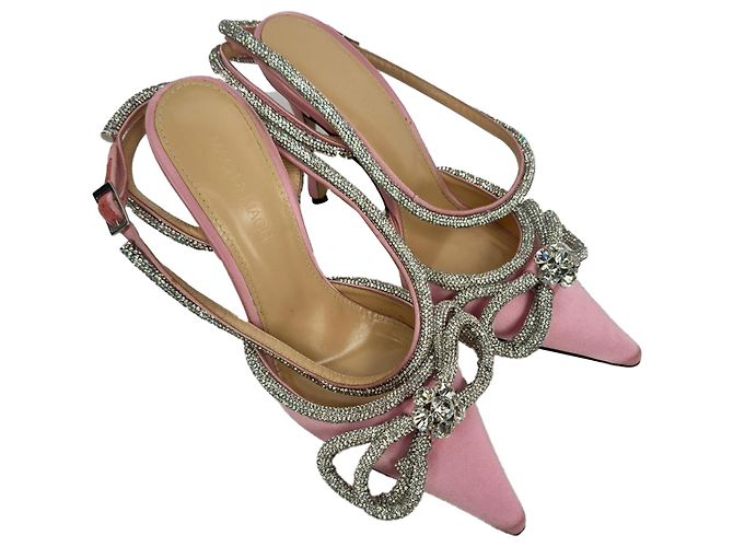 Décolleté con cinturino alla caviglia e doppio fiocco Mach & Mach in raso rosa - vista 6