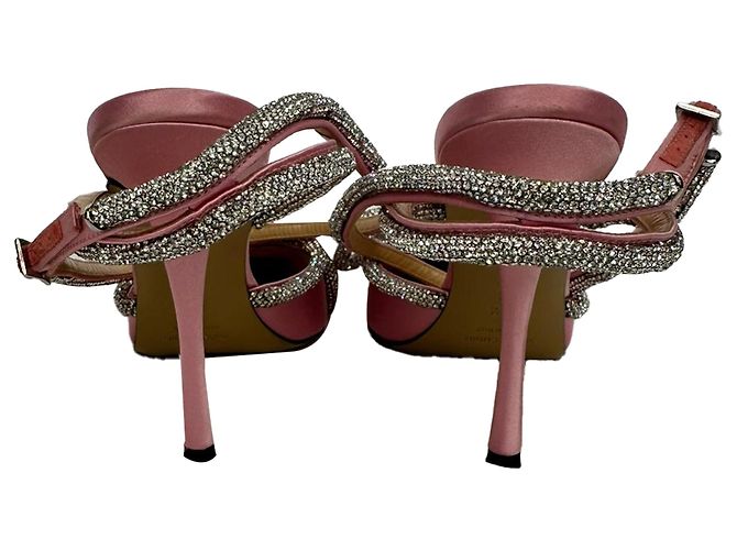 Décolleté con cinturino alla caviglia e doppio fiocco Mach & Mach in raso rosa - vista 7