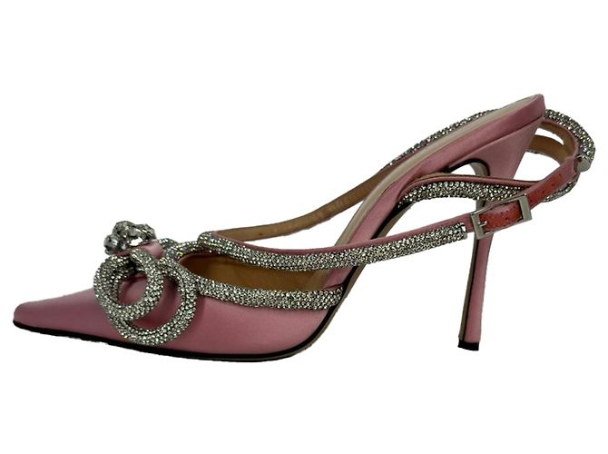Décolleté con cinturino alla caviglia e doppio fiocco Mach & Mach in raso rosa - vista 8