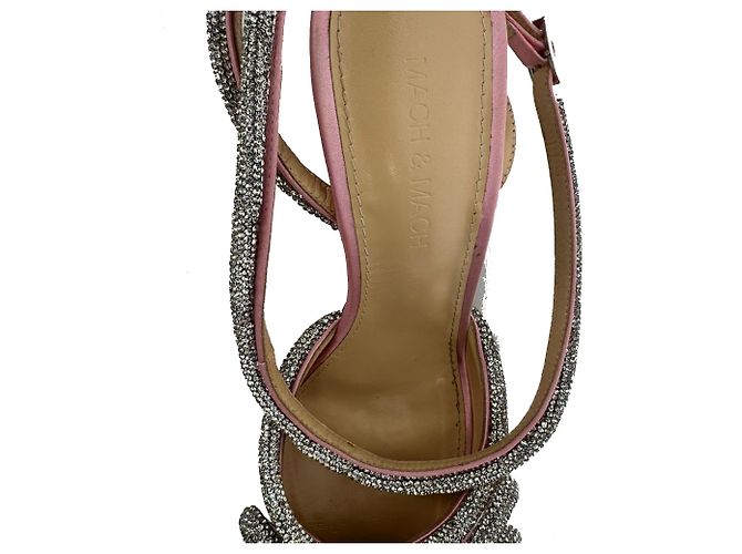 Décolleté con cinturino alla caviglia e doppio fiocco Mach & Mach in raso rosa - vista 9