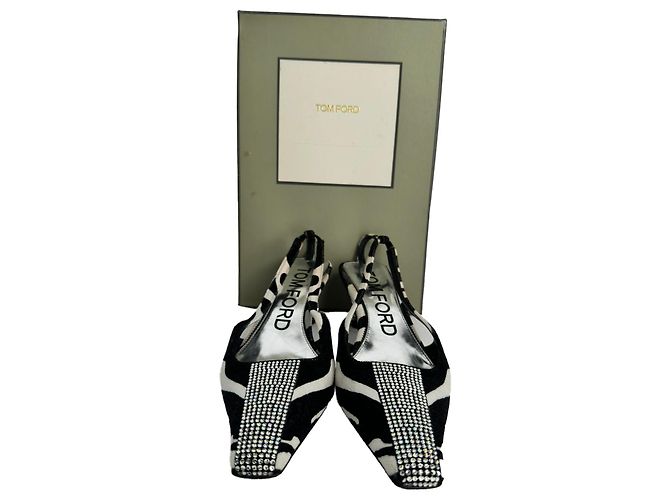 Décolleté slingback Tom Ford con stampa zebra in scamosciato bianco e nero Multicolore - vista 13