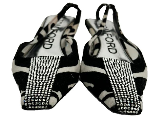 Décolleté slingback Tom Ford con stampa zebra in scamosciato bianco e nero Multicolore - vista 2