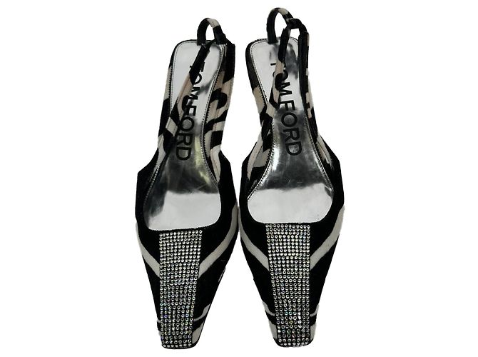 Décolleté slingback Tom Ford con stampa zebra in scamosciato bianco e nero Multicolore - vista 3