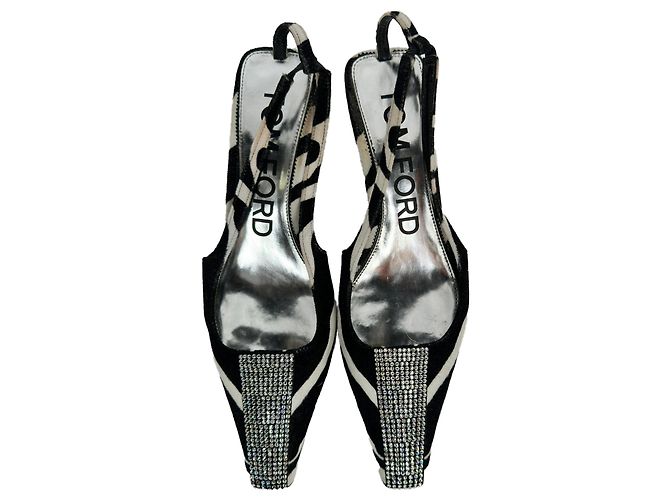 Décolleté slingback Tom Ford con stampa zebra in scamosciato bianco e nero Multicolore - vista 4