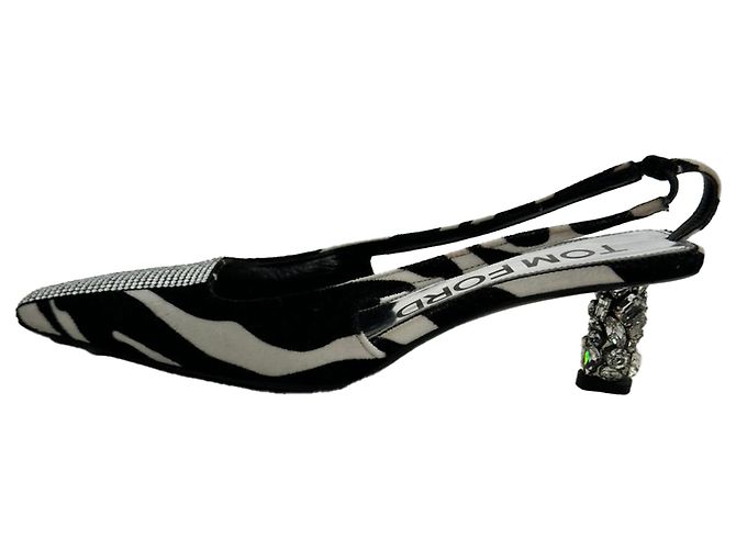 Décolleté slingback Tom Ford con stampa zebra in scamosciato bianco e nero Multicolore - vista 6