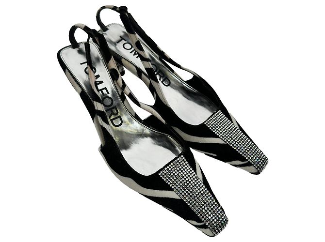 Décolleté slingback Tom Ford con stampa zebra in scamosciato bianco e nero Multicolore - vista 7