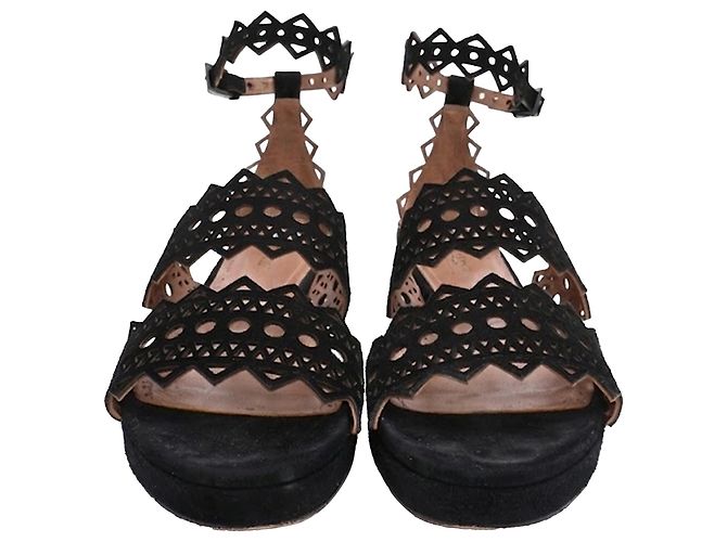 Sandali bassi open toe in scamosciato nero con taglio laser Alaïa - vista 2