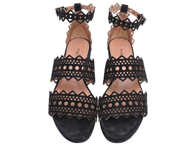 Sandali bassi open toe in scamosciato nero con taglio laser Alaïa - vista 5