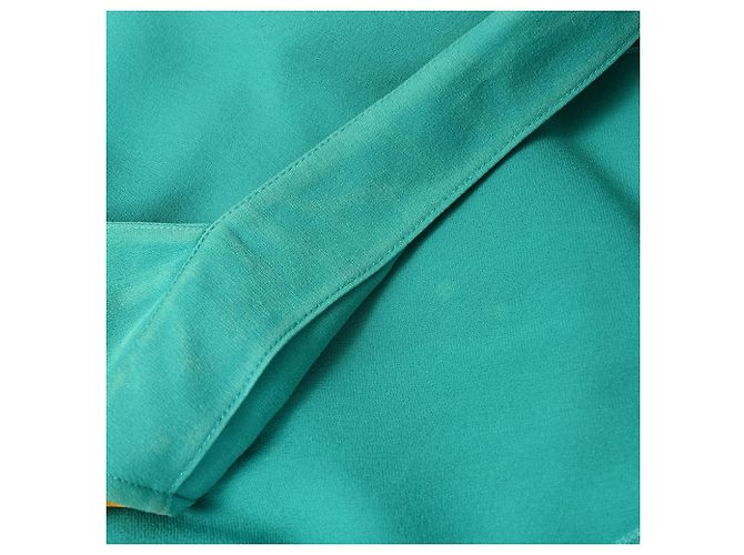 Vestido envelope Hermès comprimento de joelho em seda turquesa - vista 10
