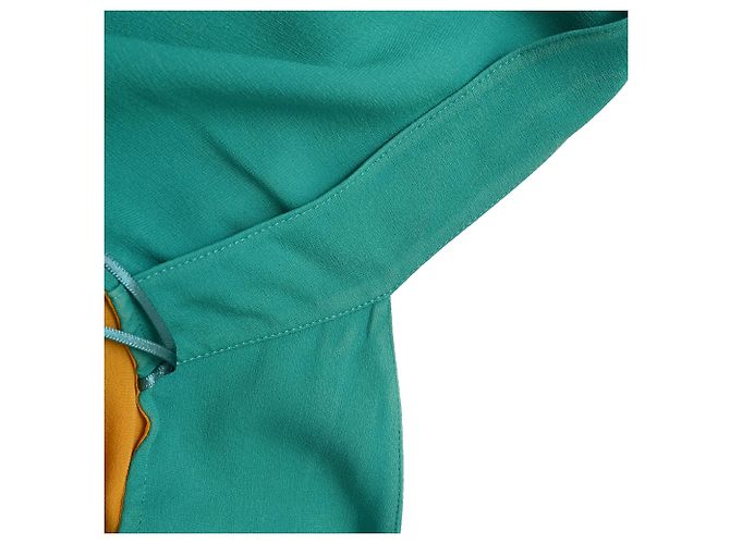 Vestido envelope Hermès comprimento de joelho em seda turquesa - vista 11