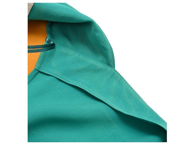 Vestido envelope Hermès comprimento de joelho em seda turquesa - vista 12