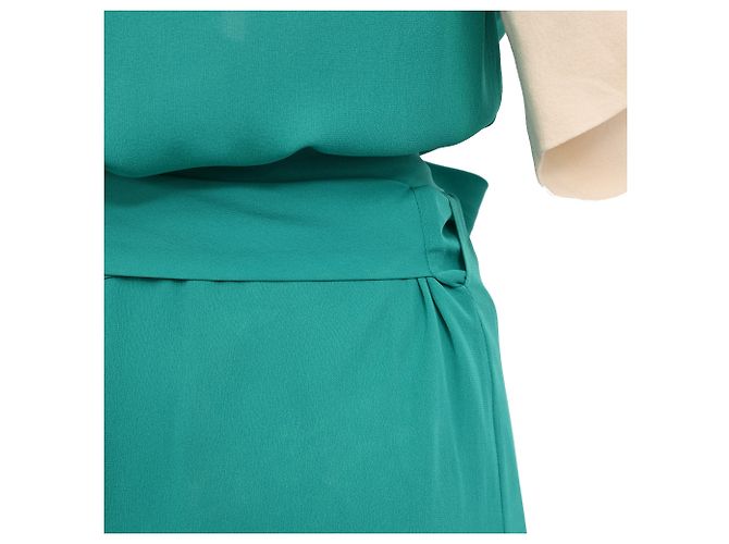 Vestido envelope Hermès comprimento de joelho em seda turquesa - vista 15