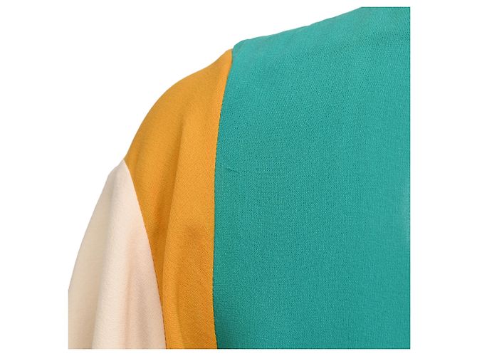 Vestido envelope Hermès comprimento de joelho em seda turquesa - vista 16