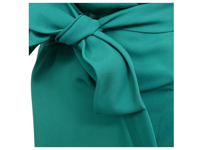 Vestido envelope Hermès comprimento de joelho em seda turquesa - vista 17