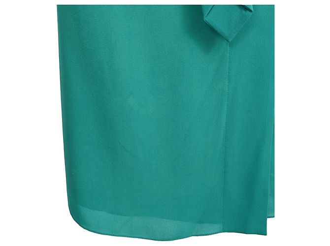 Vestido envelope Hermès comprimento de joelho em seda turquesa - vista 18
