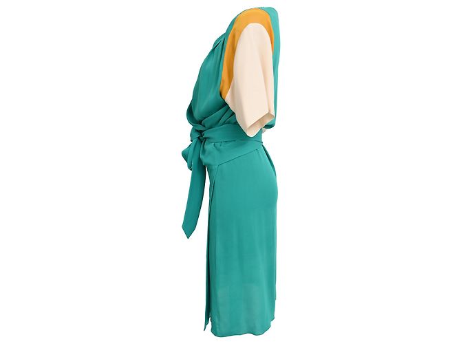 Vestido envelope Hermès comprimento de joelho em seda turquesa - vista 2