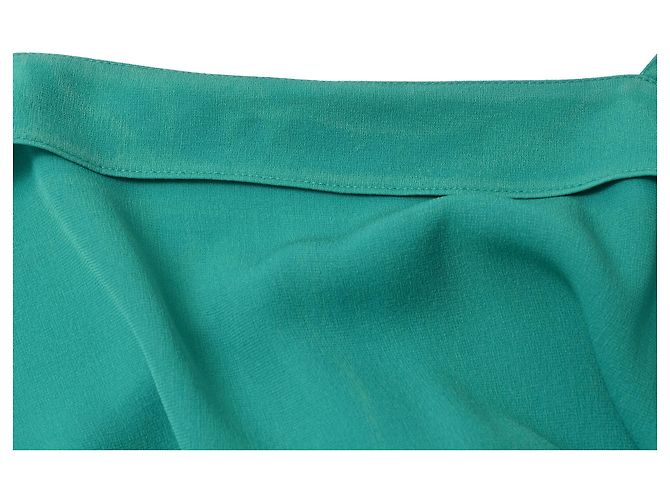 Vestido envelope Hermès comprimento de joelho em seda turquesa - vista 21