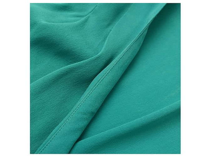Vestido envelope Hermès comprimento de joelho em seda turquesa - vista 23