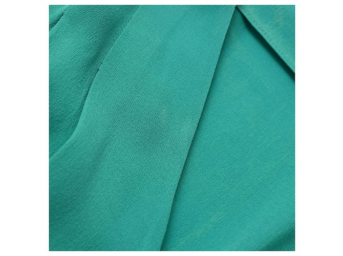 Vestido envelope Hermès comprimento de joelho em seda turquesa - vista 24