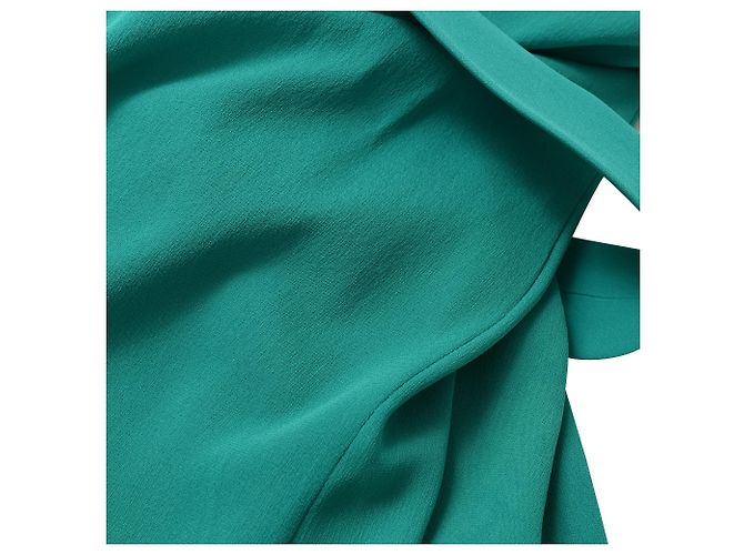 Vestido envelope Hermès comprimento de joelho em seda turquesa - vista 29