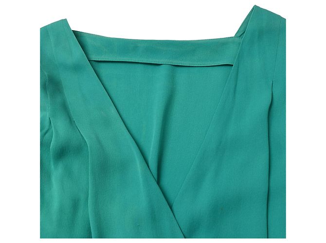 Vestido envelope Hermès comprimento de joelho em seda turquesa - vista 4