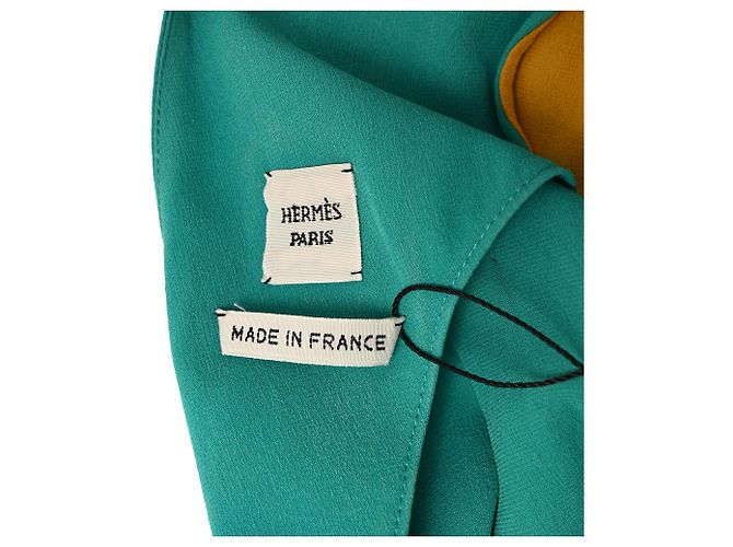 Vestido envelope Hermès comprimento de joelho em seda turquesa - vista 5