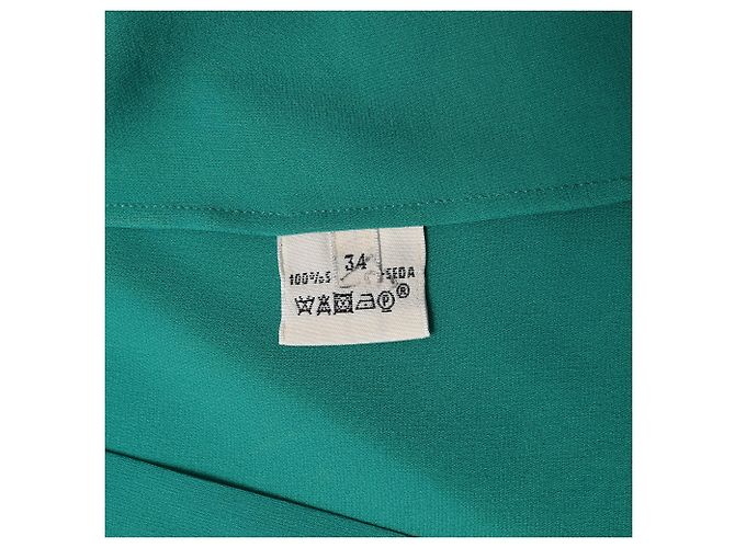 Vestido envelope Hermès comprimento de joelho em seda turquesa - vista 6