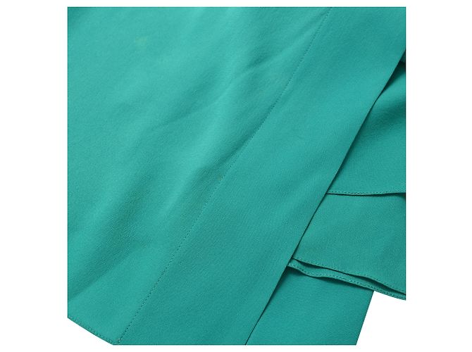 Vestido envelope Hermès comprimento de joelho em seda turquesa - vista 9
