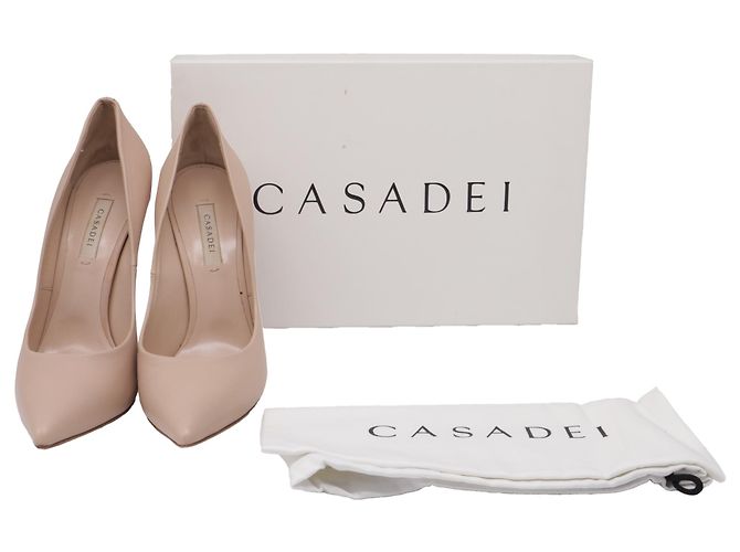 Décolleté Casadei Blade Heel in pelle di vitello beige - vista 8
