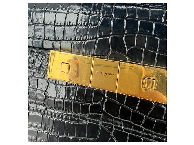 Bolsa de ombro Manhattan em couro preto com relevo de crocodilo Saint Laurent - vista 2