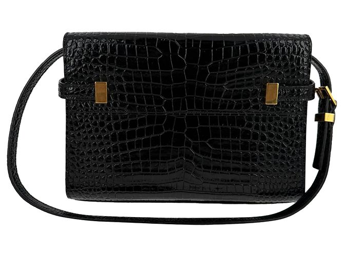 Bolsa de ombro Manhattan em couro preto com relevo de crocodilo Saint Laurent - vista 4