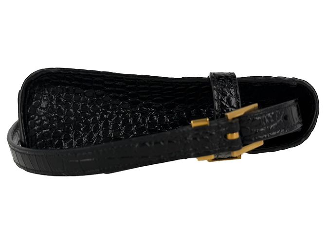 Bolsa de ombro Manhattan em couro preto com relevo de crocodilo Saint Laurent - vista 6
