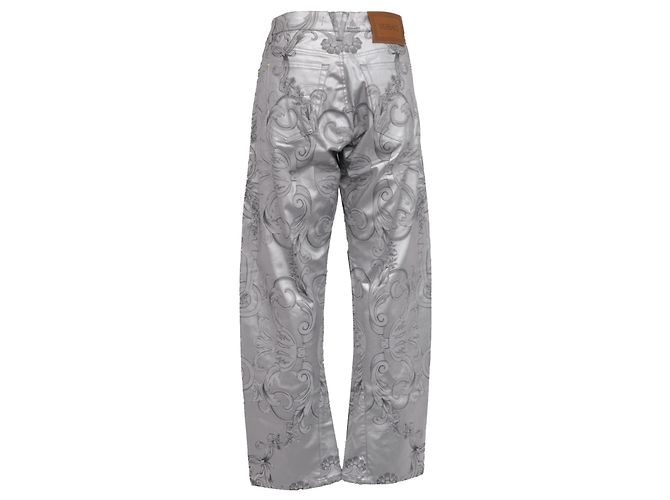 Vaqueros Barrel con estampado Baroque Versace en algodón plata metálico - vista 3
