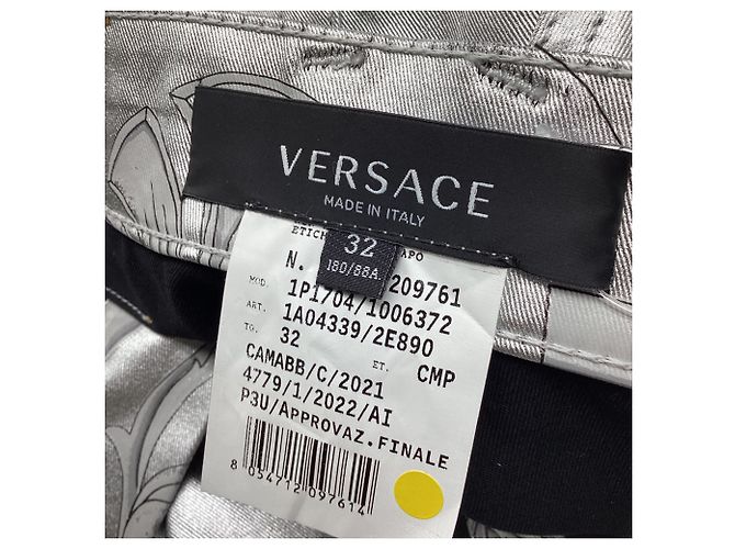 Vaqueros Barrel con estampado Baroque Versace en algodón plata metálico - vista 5
