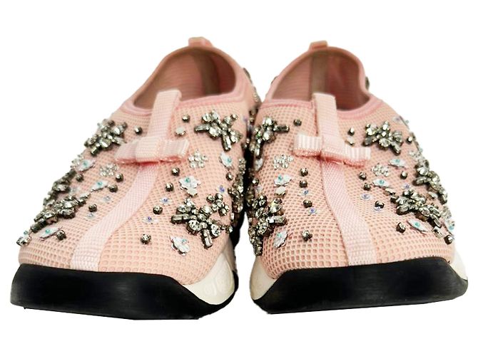 Dior Fusion Crystal-Embellished Slip-On Sneakers in Pink Polyester Brown - view 2