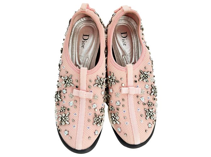Dior Fusion Crystal-Embellished Slip-On Sneakers in Pink Polyester Brown - view 3