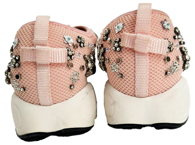 Dior Fusion Crystal-Embellished Slip-On Sneakers in Pink Polyester Brown - view 4