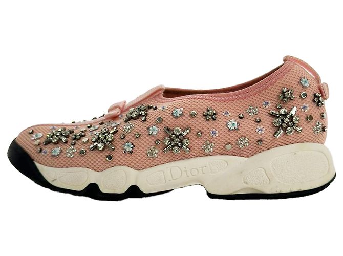 Dior Fusion Crystal-Embellished Slip-On Sneakers in Pink Polyester Brown - view 6