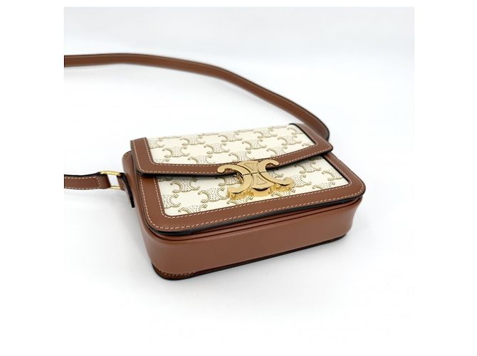Céline Borsa a Spalla Celine Teen Triomphe Marrone Bianco - vista 3