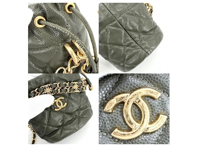Borsa a tracolla Chanel in pelle di vitello granulata kaki Cachi - vista 6