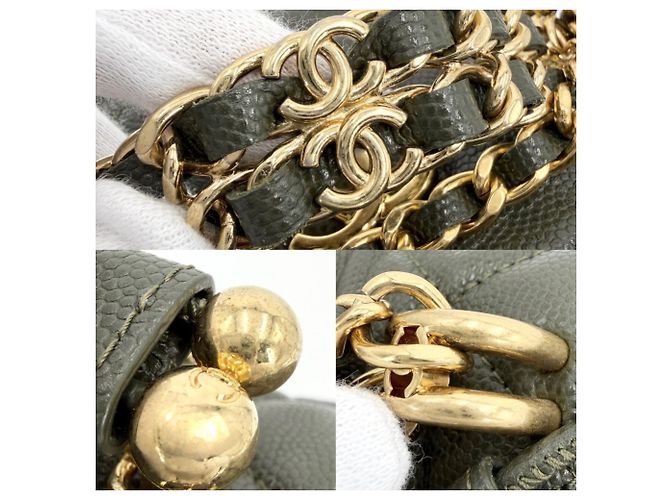Borsa a tracolla Chanel in pelle di vitello granulata kaki Cachi - vista 7